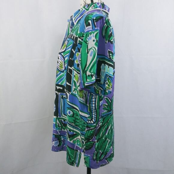 Bob Mackie Vintage Wearable Art Blue Green Print Button Front Artsy Top SZ M - Picture 10 of 12